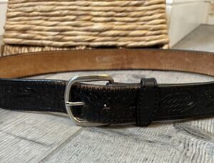 Gingerich Hand Tooled Leather Belt Mens Black Western Floral Sz 38